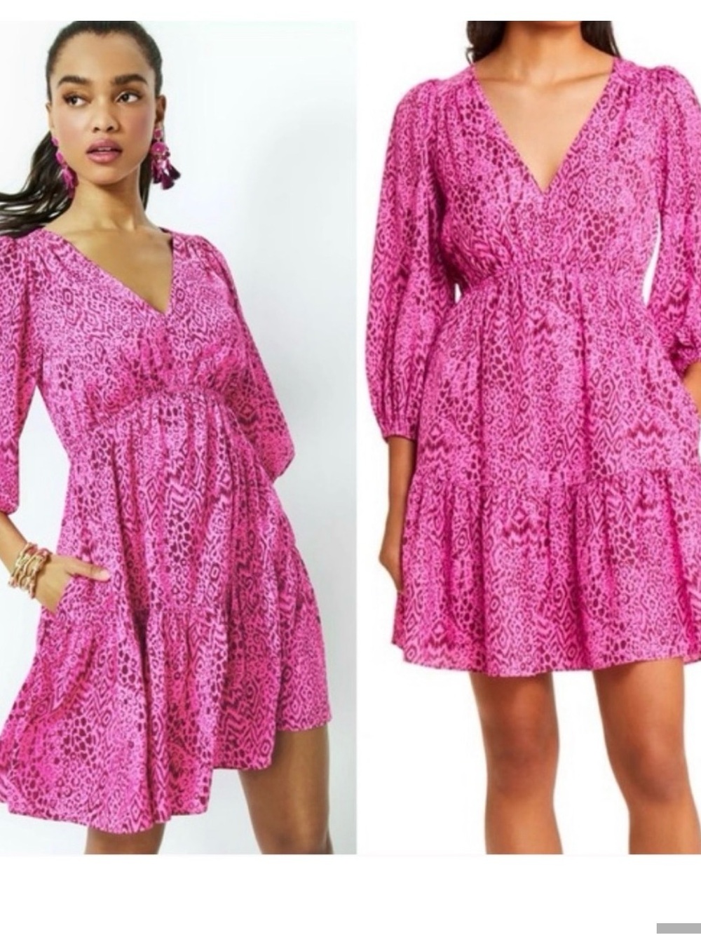 Lilly Pulitzer Bright Pink V-Neck Tiered Mini Dress